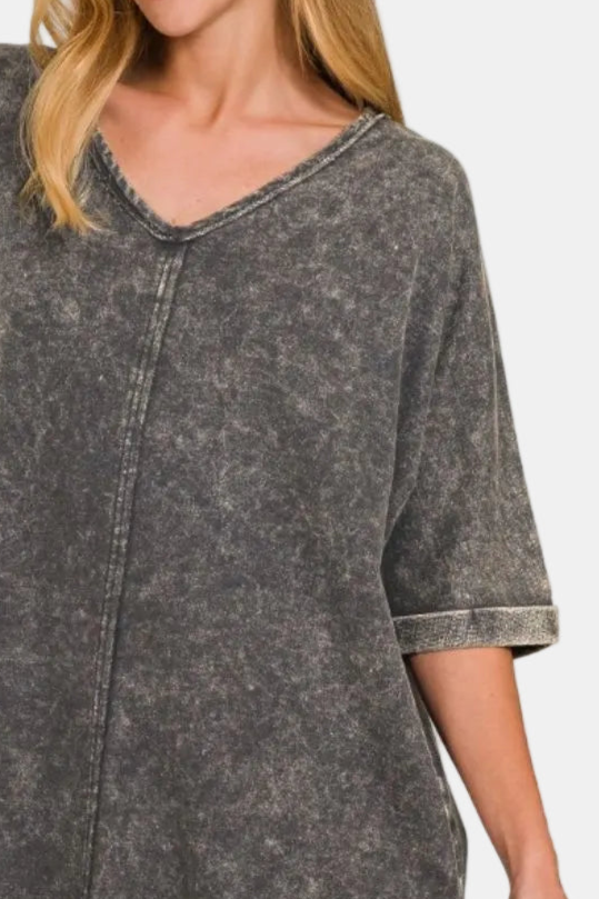 Acid-Washed French Terry Tee Shirt Dress / ASH BLACK