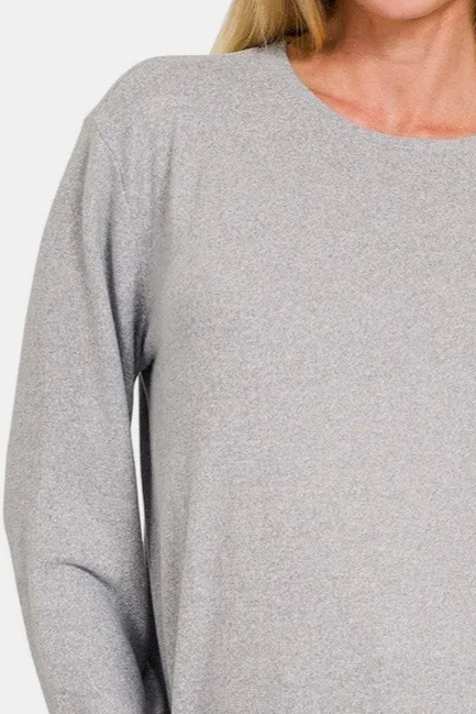 Soft Melange Hacci Round Neck Long Sleeve Tee / H GREY