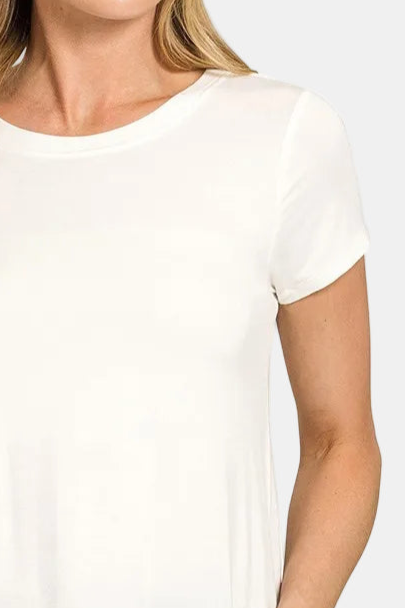 Flowy Round Hem Rayon Short Sleeve Top / IVORY