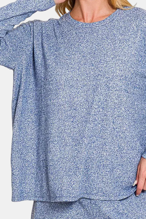 Soft Melange Long Sleeve Tee & Shorts Set / LT NAVY