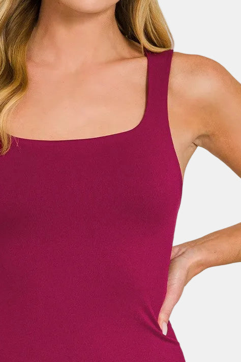 Seamless Double Layered Square Neck Tank Top / CABERNET