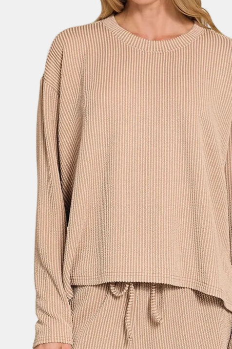 Raised Rib Long Sleeve Tee & Shorts Set / LT MOCHA