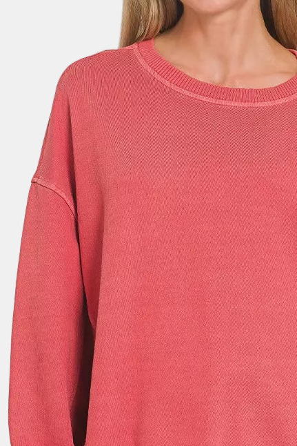 French Terry Pigment Dye & Enzyme Washing Pullover / RUBY