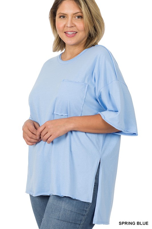 FINAL SALE - Raw Edge Hi Low Hem Box Top - Size XL