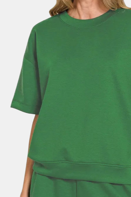 Scuba Round Neck Top & Dolphin Shorts Set / DK GREEN