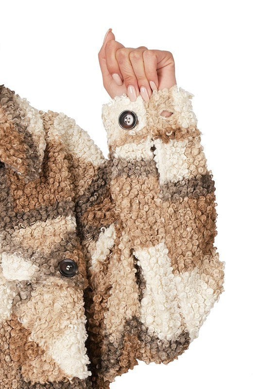 Sherpa Plaid Shacket With Pockets
