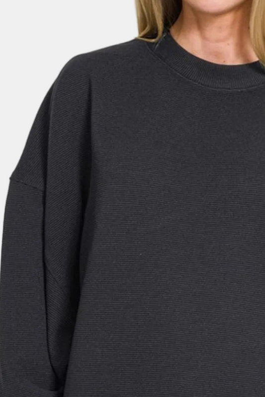 Ribbed Balloon Sleeve Pullover / BLACK