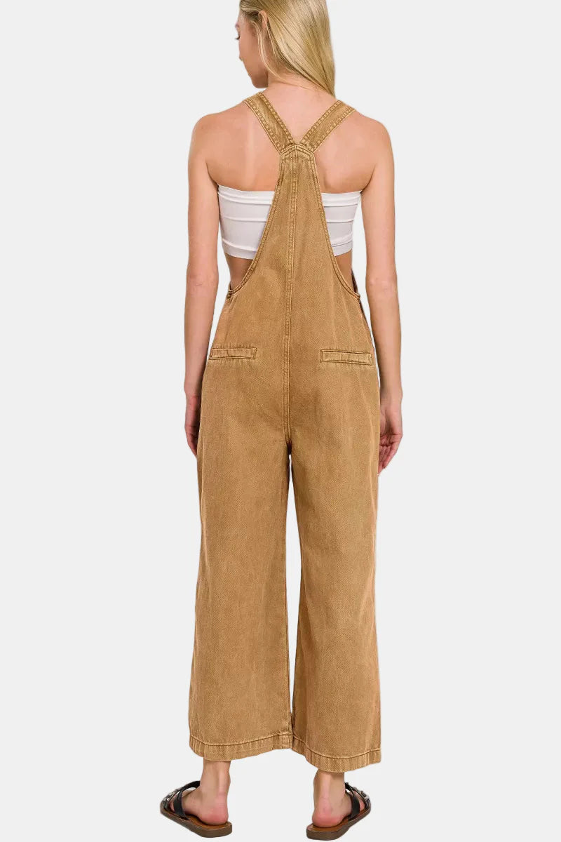 Washed Knot Strap Pocket Jumpsuit / BLACKBERRY