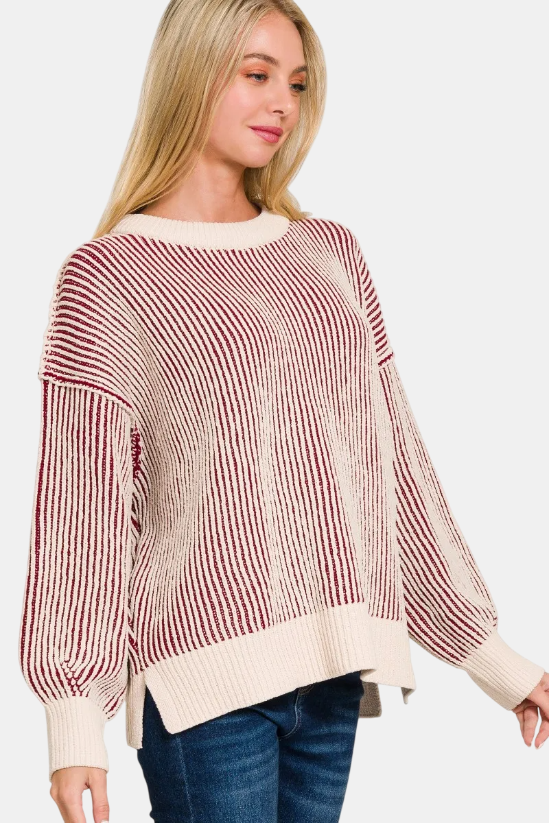 Two Tone Crewneck Sweater / CABERNET