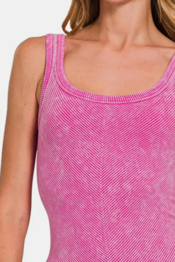 Stone Washed Ribbed Seamless Tank Top / HOT PINK