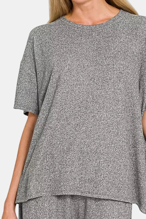 Soft Melange Short Sleeve Tee & Shorts Set / BLACK