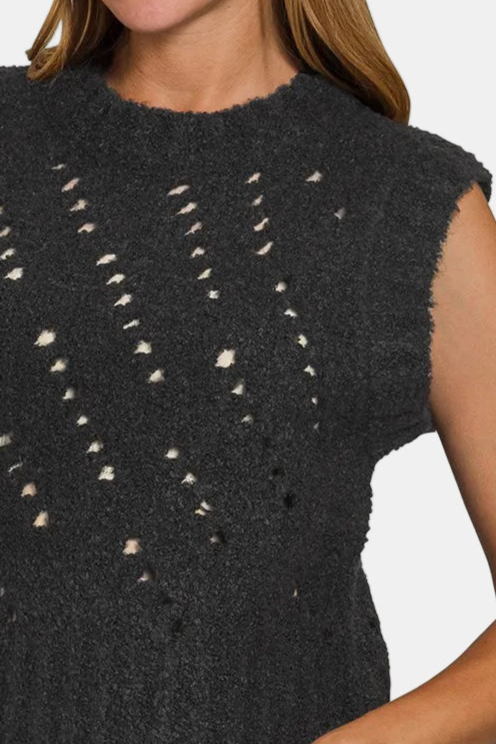 Textured Wool Sweater Vest / BLACK