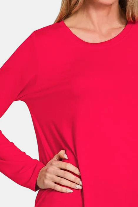 Flowy Round Hem Rayon Long Sleeve Top / RUBY
