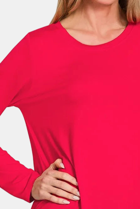 Flowy Round Hem Rayon Long Sleeve Top / RUBY