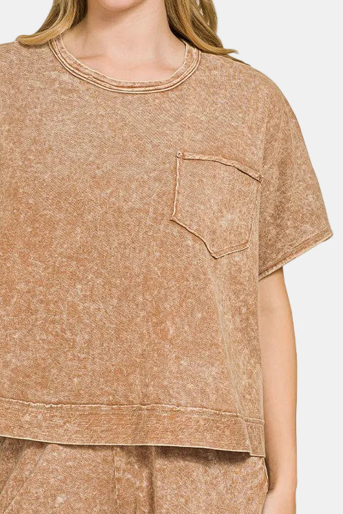 Halo Snow Washed Boxy Top & Shorts Set / BROWN