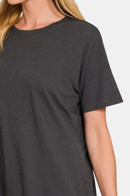 Cotton Boyfriend Round Neck Tee / BLACK