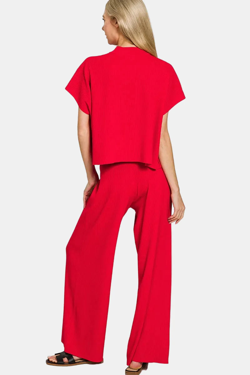 Viscose Sweater Short Sleeve Top & Pants Set / RUBY
