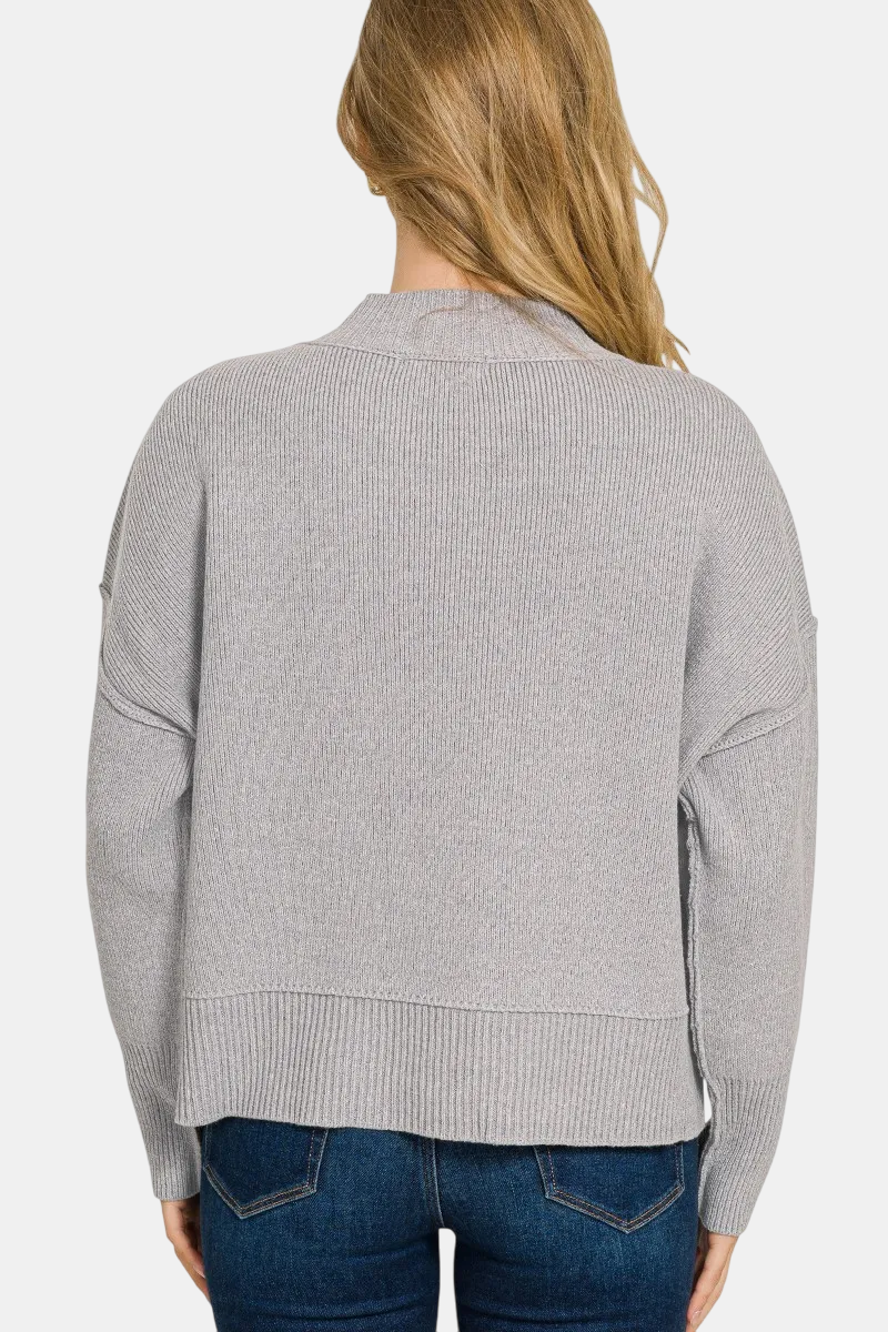 Wide Neck Band Drop Shoulder Sweater / LT MOCHA