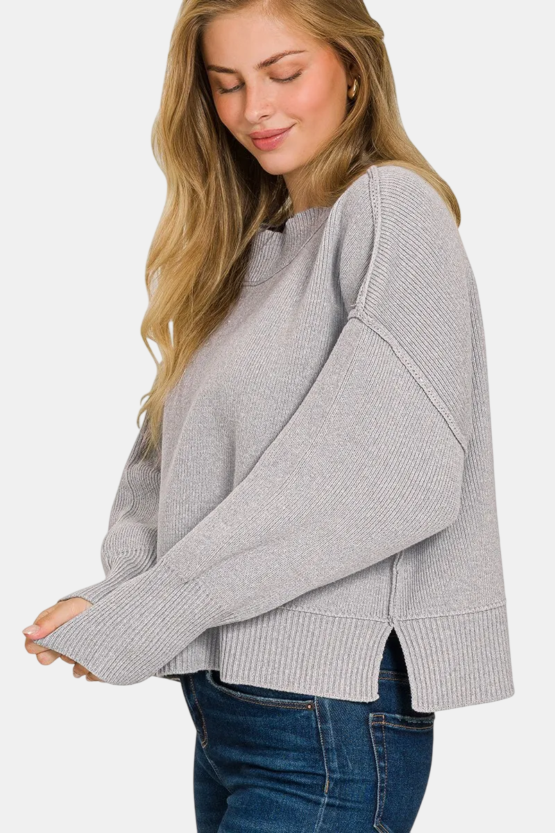 Wide Neck Band Drop Shoulder Sweater / LT MOCHA