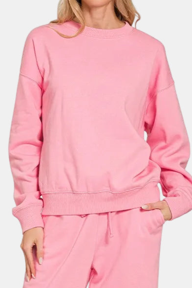 Fleece Long Sleeve Pullover & Sweatpants Set / DK PINK