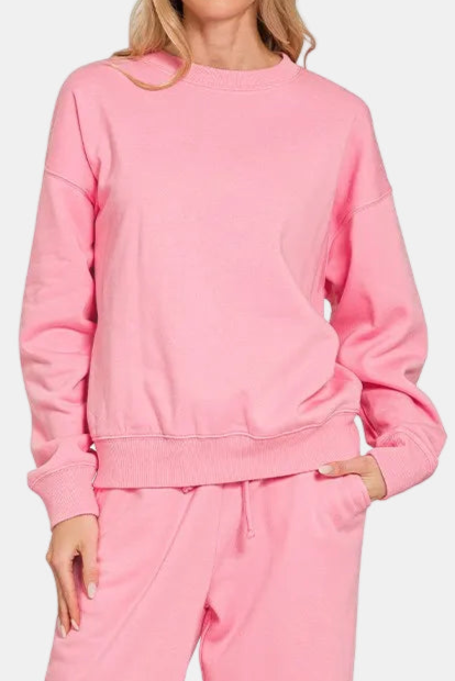 Fleece Long Sleeve Pullover & Sweatpants Set / DK PINK
