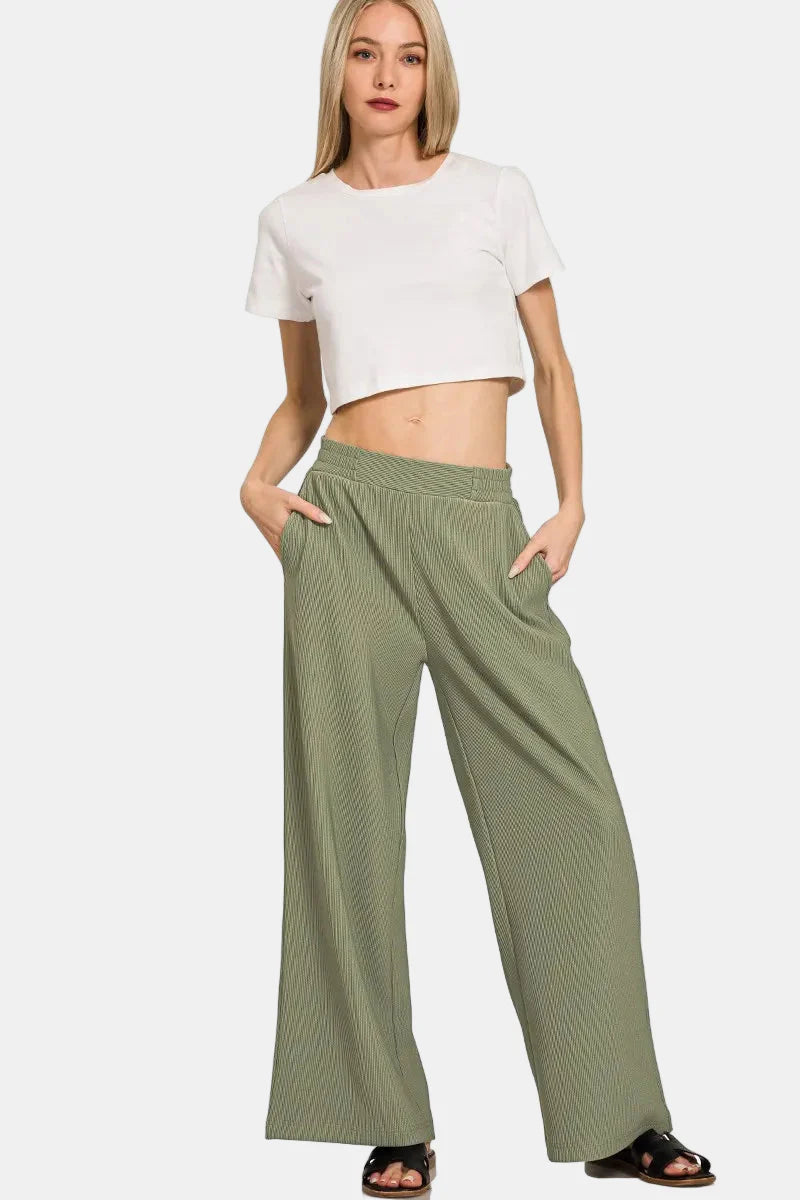 Ribbed High Neck Half Zip Pullover & Pants Set / CABERNET