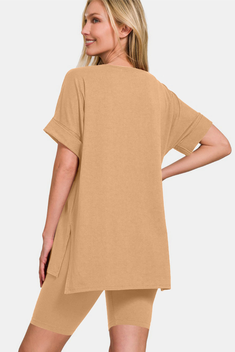 Brushed DTY Microfiber V-Neck Top & Biker Shorts / DK BRUSH