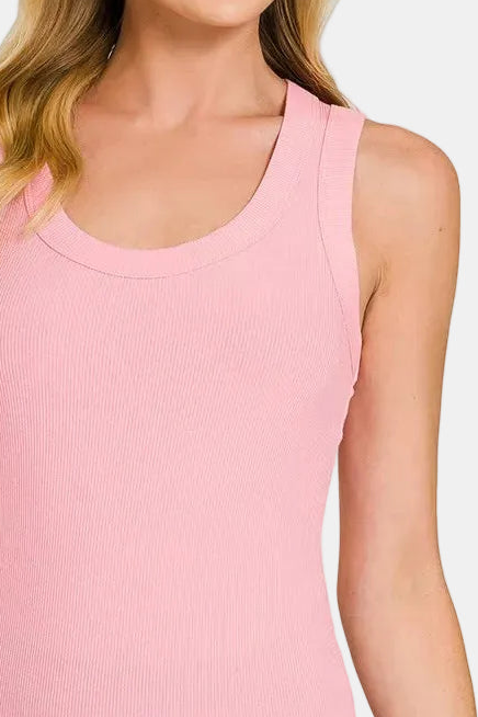 Ribbed Scoop Neck Tank Top / DK PINK