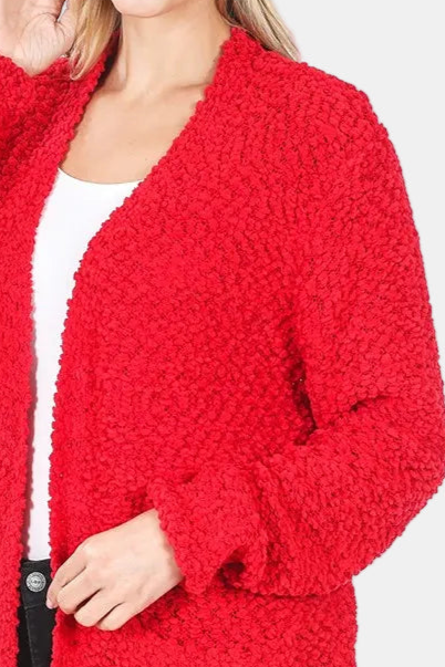 Long Sleeve Popcorn Sweater Cardigan with Pockets / RUBY