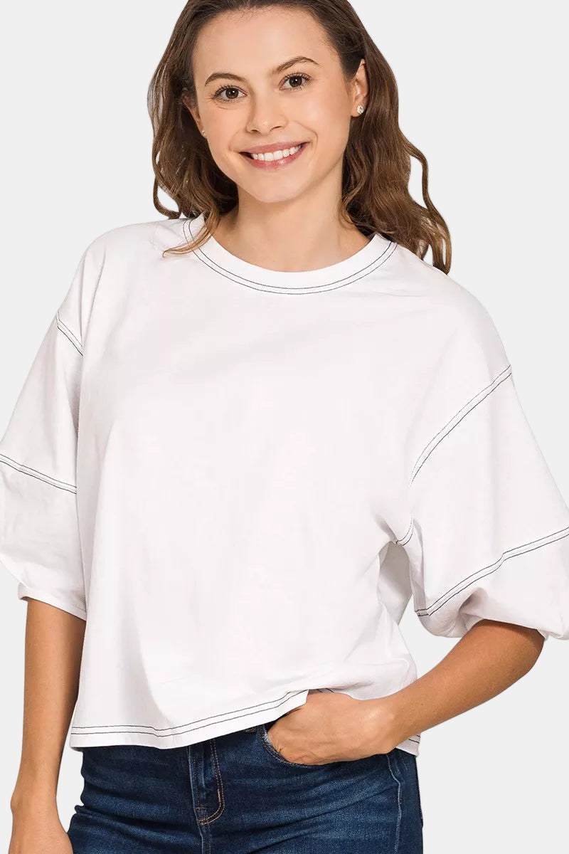 3/4 Balloon Sleeve Top / WHITE – Z Clothing Co.