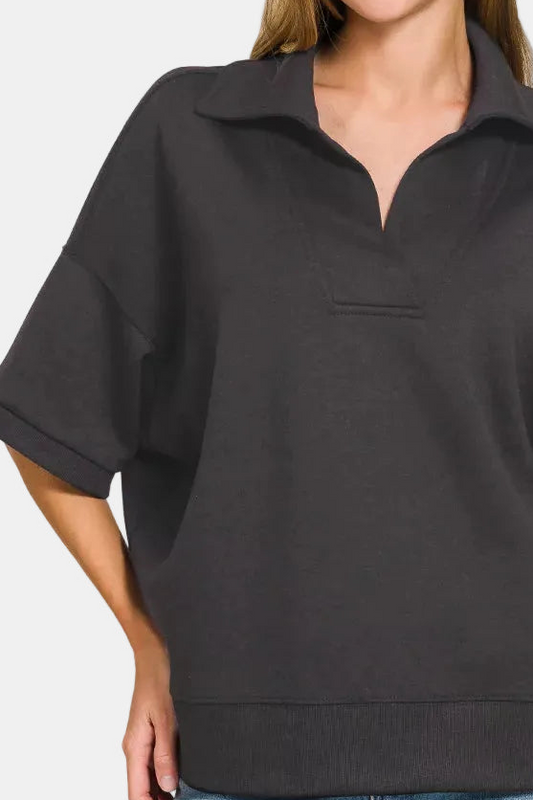 Scuba Collared Short Sleeve Pullover / BLACK