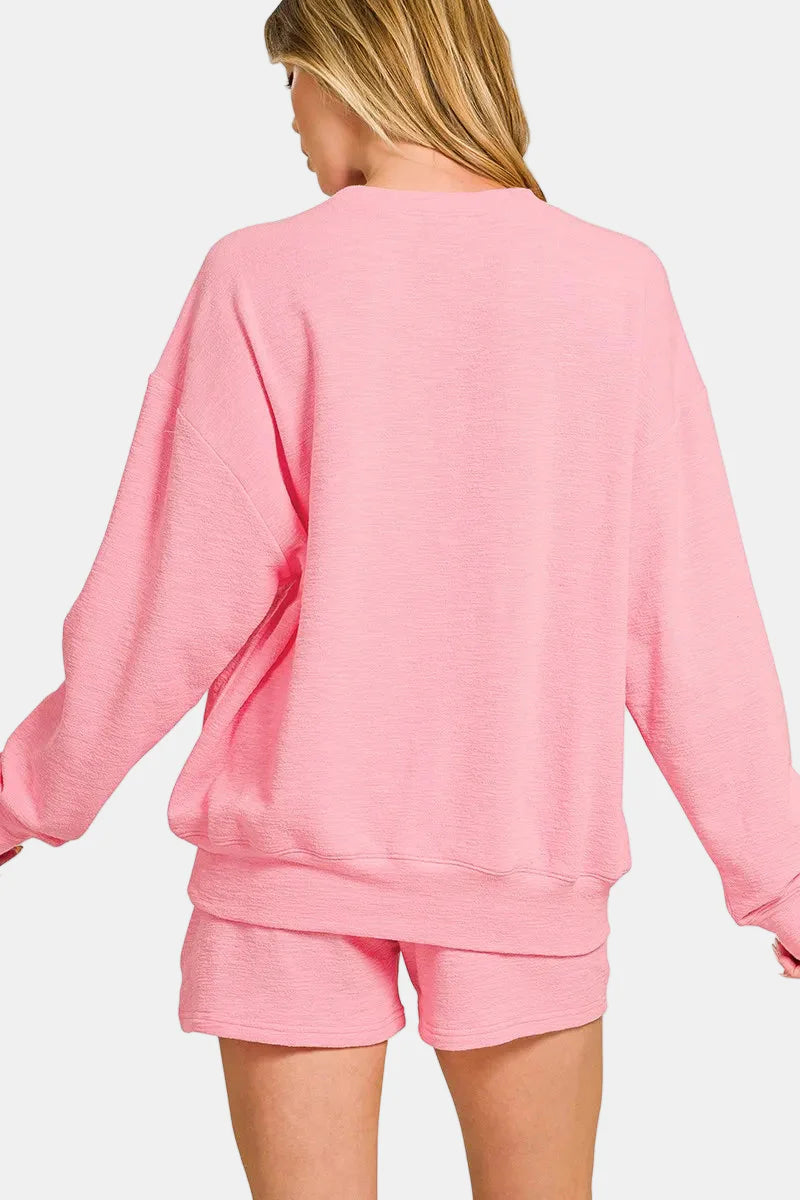 Slub Pullover & Shorts Set / DK PINK