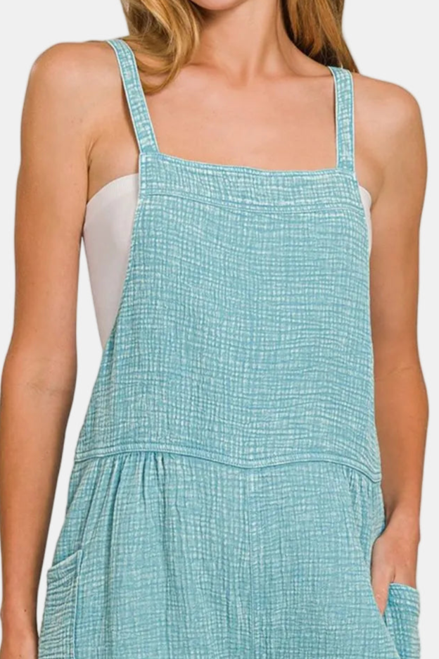 Washed Double Gauze Tie Back Romper / DUSTY TEAL