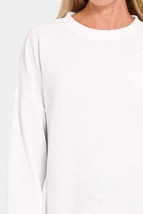 Double Knit Round Neck Long Sleeve Top / WHITE