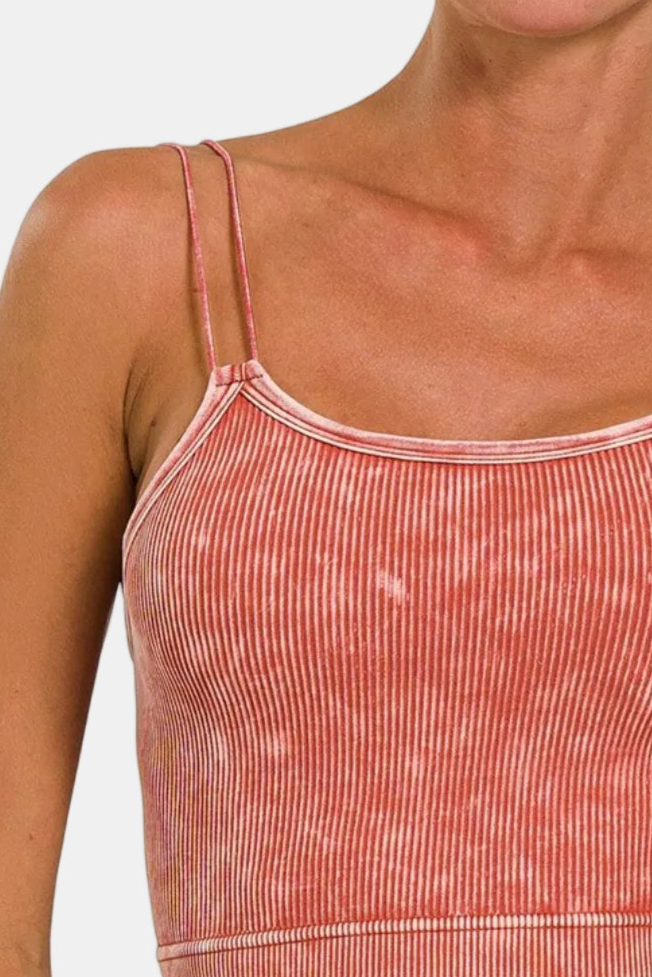 Washed Ribbed Seamless Double Strap Brami / RUST
