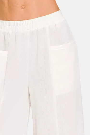 Woven Airflow Elastic Waistband Pants / IVORY