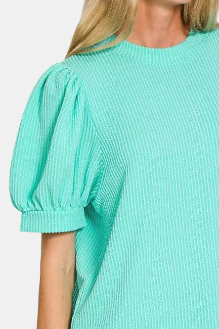 Raised Rib Puff Sleeve Top / MINT