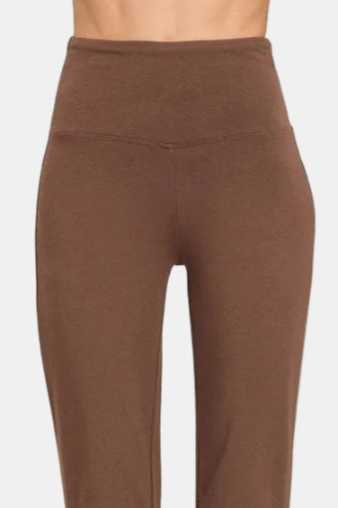 Wide Waistband Yoga Flare Pants / BROWN