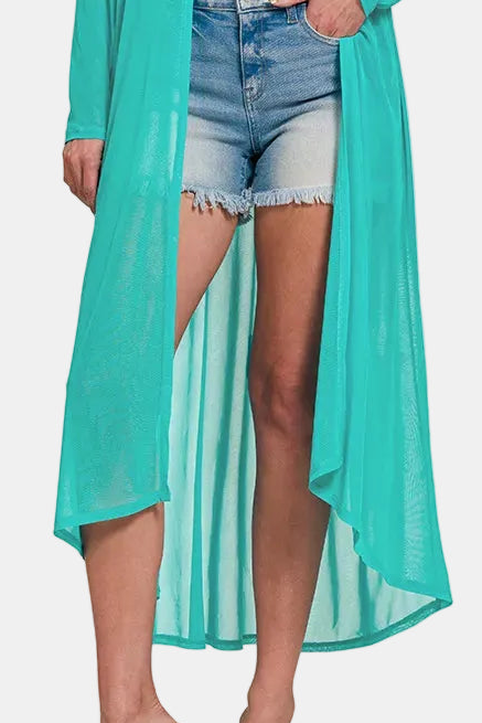 Mesh Open Front Cardigan / TURQUOISE