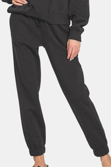 Fleece Long Sleeve Pullover & Jogger Set / BLACK