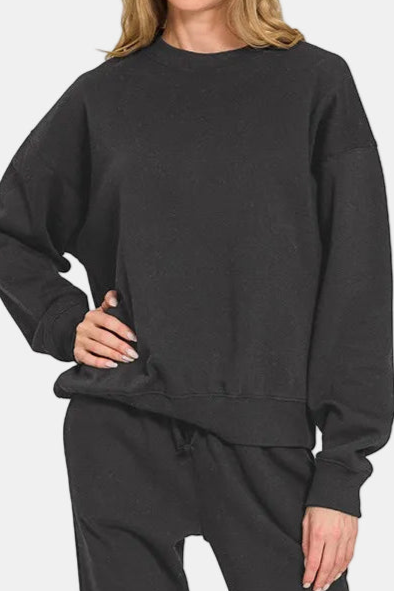 Fleece Long Sleeve Pullover & Jogger Set / BLACK