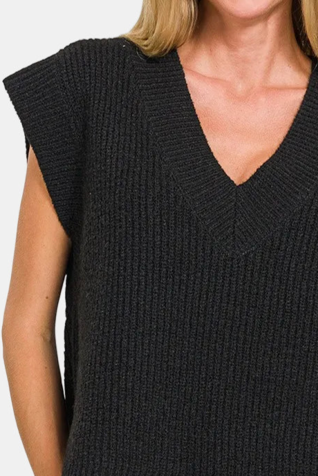 Oversized Sweater Vest with Side Slit / BLACK