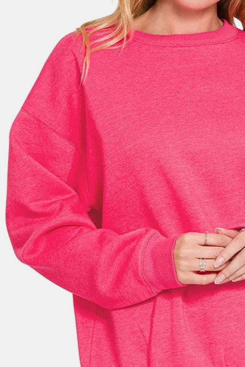 Fleece Crewneck Pullover Sweatshirt / FUCHSIA