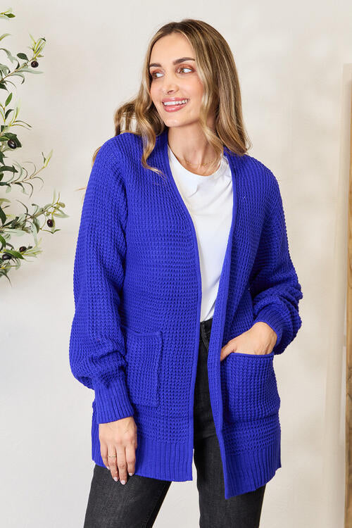 Low Gauge Waffle Open Cardigan Sweater / BRIGHT BLUE