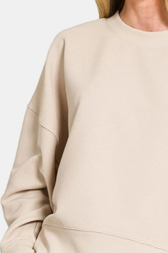 Ribbed Balloon Sleeve Pullover / SAND BEIGE