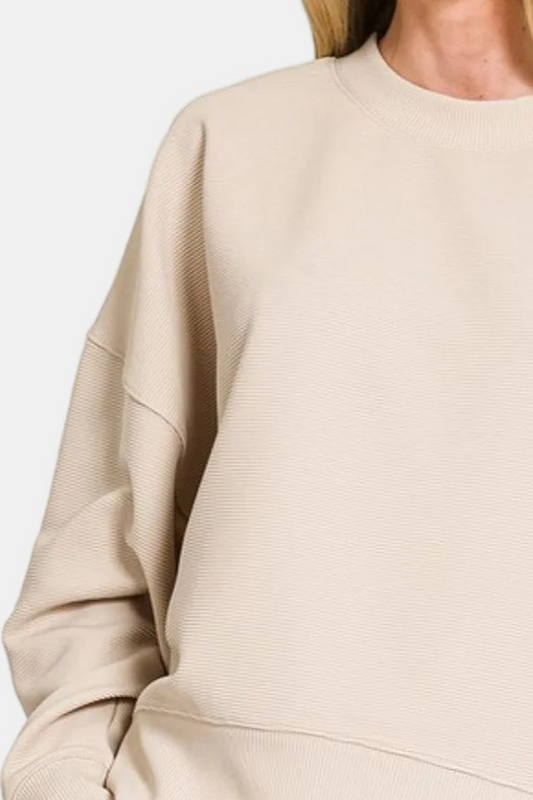 Ribbed Balloon Sleeve Pullover / SAND BEIGE