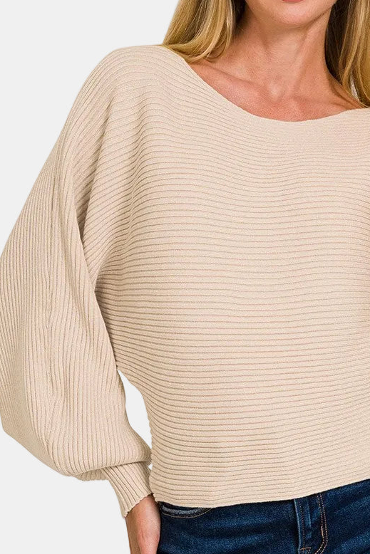 Boat Neck Balloon Sleeve Sweater / SAND BEIGE