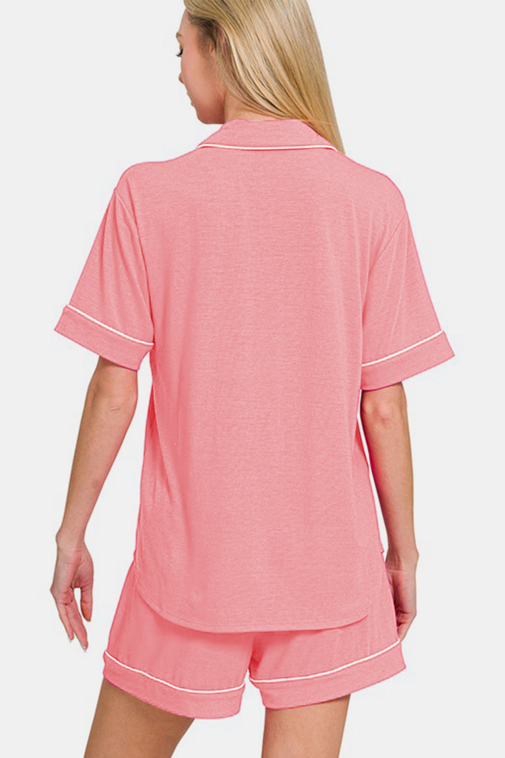 Short Sleeve Button Down Shirt & Shorts Set / DK PINK
