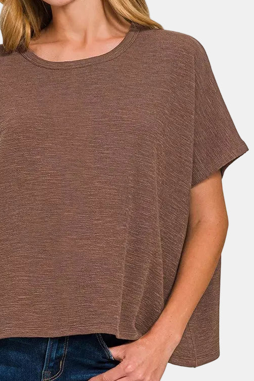 Cotton Slub Oversized Tee / BROWN