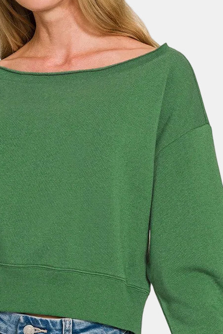 Fleece Boat-Neck Pullover / DK GREEN